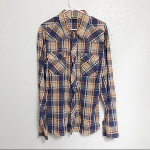 Salt Valley Western Pearl Snap Plaid Long Sleeve Red Blue Beige Men’s XL